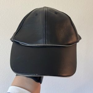 Black leather zipper detail hat